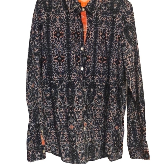 Joe Fresh Long Sleeved Blue Orange Button Front Top Size Small - Picture 2 of 4